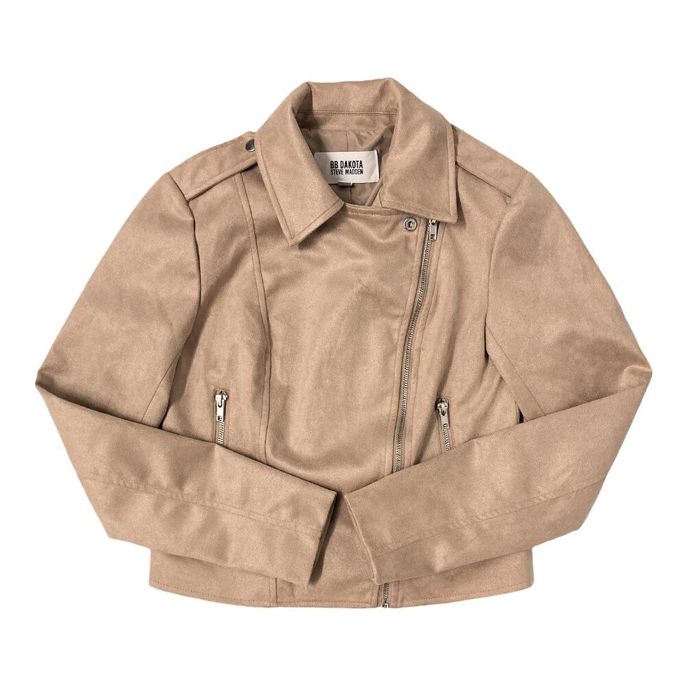 BB Dakota Steve Madden Women's Faux Suede Moto Jacket Beige